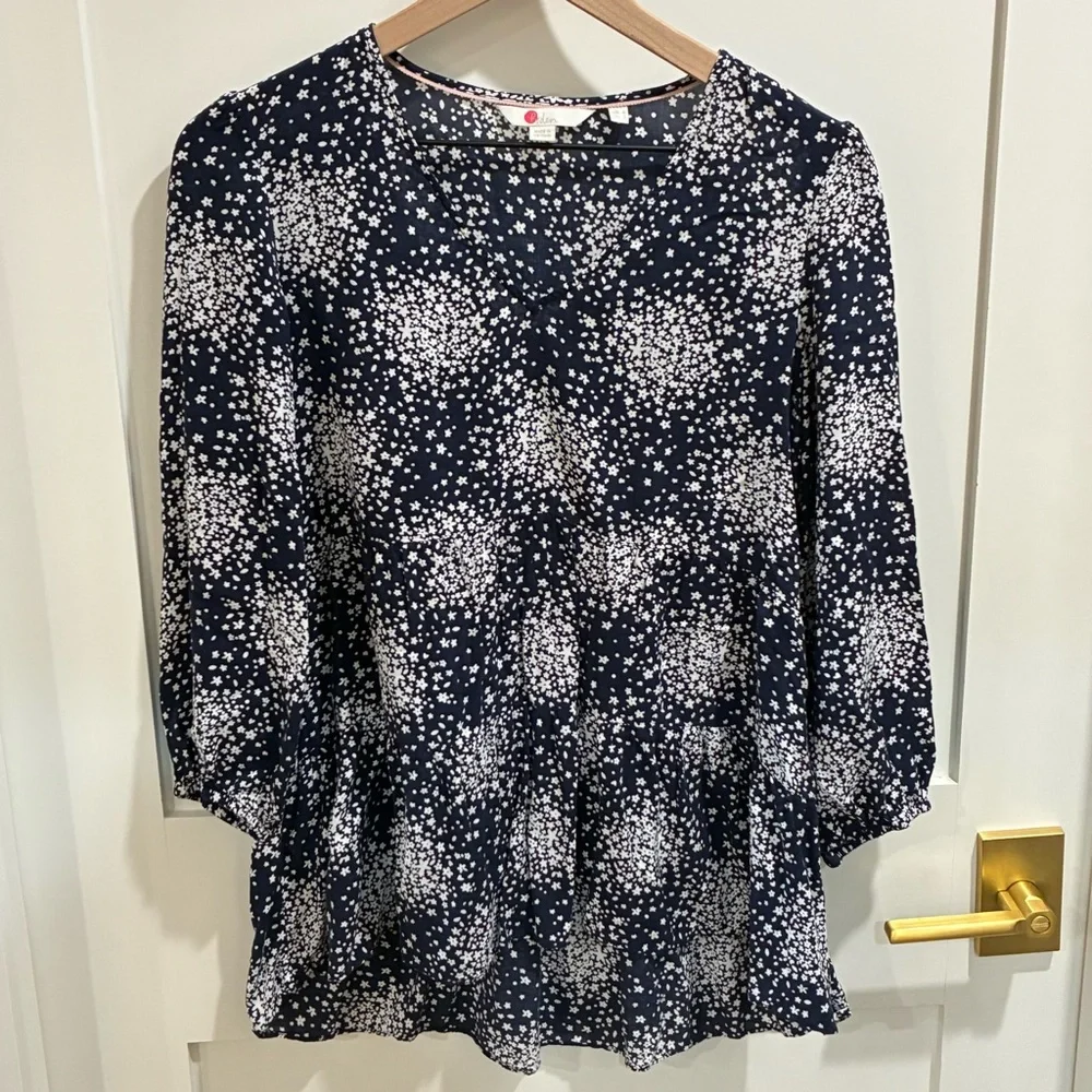 Boden Willow Top Floral Tiered Blouse V-Neck Puff Sleeve Boho Flowy Small 2
